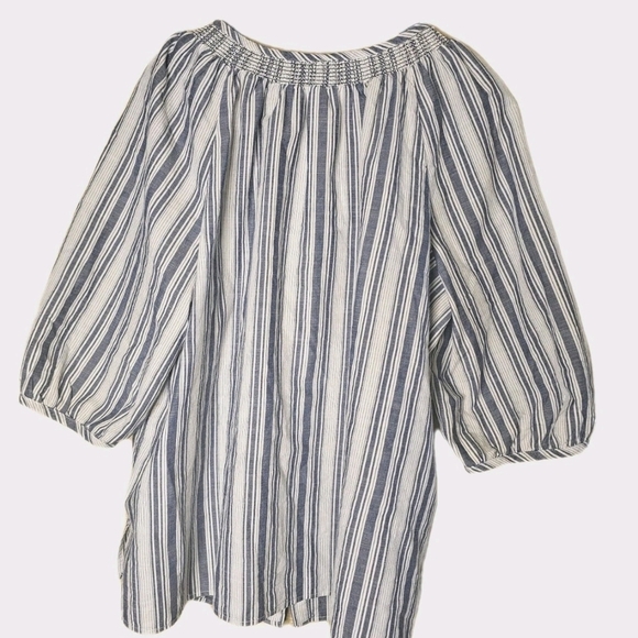 CATHERINES Plus Gray/White striped floral embroidered Print Blouse Sz 1X  boho - Picture 4 of 7